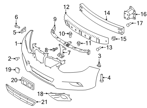 2016 Nissan Altima Front Bumper Cover-Bumper Bracket Diagram for 622A0-9HS0A