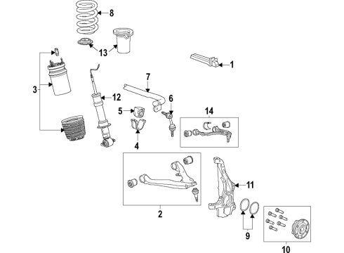 2022 GMC Yukon Front Suspension Components, Lower Control Arm, Upper Control Arm, Ride Control, Stabilizer Bar Air Spring Diagram for 84844792