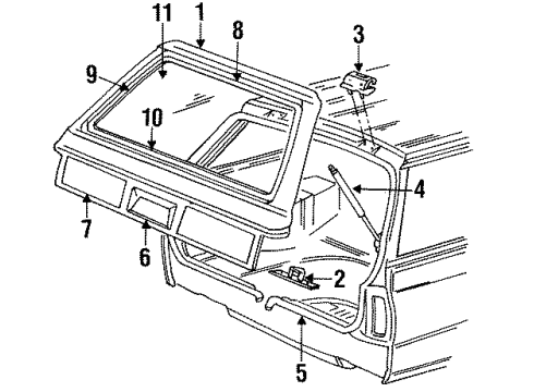 1987 Chrysler Town & Country Lift Gate & Hardware, Glass, Exterior Trim Liftgate Support Prop Gas Diagram for G0004436