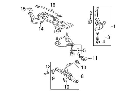 1995 Acura Integra Front Suspension Components, Lower Control Arm, Upper Control Arm, Stabilizer Bar Ring, Front Knuckle Diagram for 44348-SR3-000