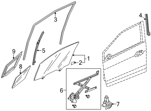 2012 Honda Insight Rear Door Sash, L. FR. Door Quarter Diagram for 72270-TM8-A01