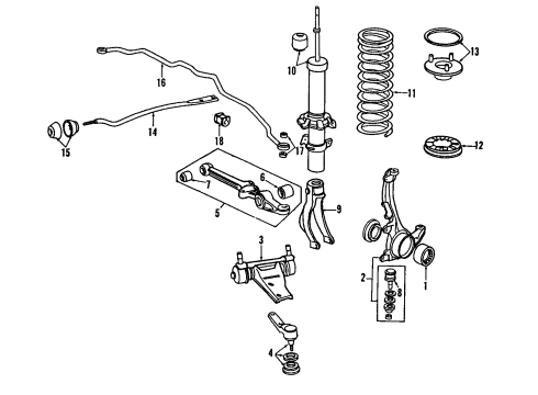 1990 Honda Prelude Front Suspension Components, Lower Control Arm, Upper Control Arm, Stabilizer Bar Hub Assembly, Front Diagram for 44600-SF1-J00