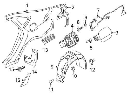 2017 Genesis G80 Quarter Panel, Exterior Trim Housing-Fuel Filler Door Diagram for 81595-B1001