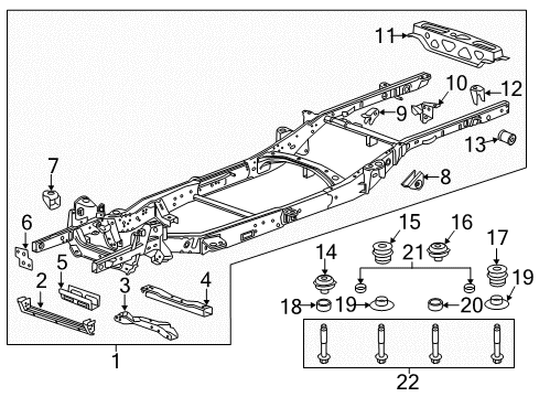 2019 Chevrolet Colorado Frame & Components Transmission Crossmember Diagram for 23294386