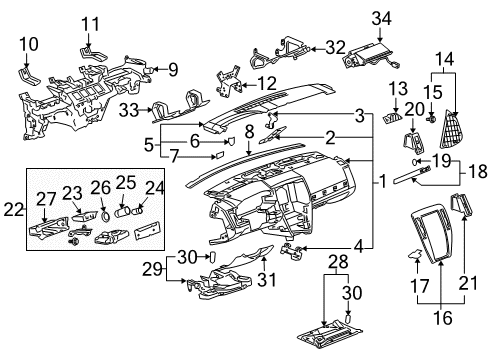 2009 Cadillac STS Instrument Panel Insulator Diagram for 15899927