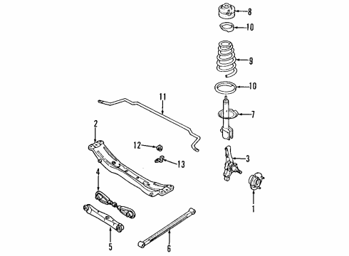 1998 Kia Sephia Rear Suspension Components, Stabilizer Bar Rear Wheel Hub Bearing Diagram for 0K21626150