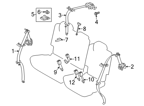 2014 Toyota Prius V Seat Belt Center Belt Assembly Diagram for 73350-47050-C0