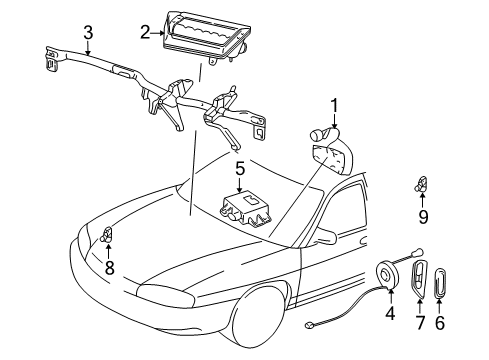 2000 Chevrolet Impala Air Bag Components Coil Kit, Steering Wheel Inflator Restraint Module Diagram for 26087296
