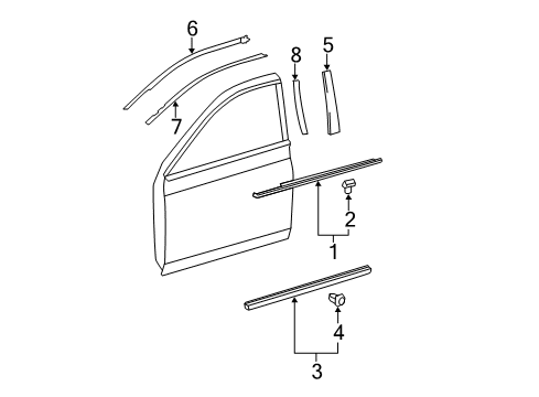 2012 Toyota Avalon Exterior Trim - Front Door Body Side Molding Diagram for 75071-07020-A0