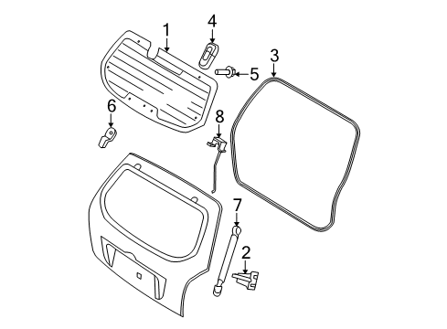 2005 Kia Sportage Lift Gate - Glass & Hardware Hinge Assembly-Tail Gate Glass Diagram for 871501F001