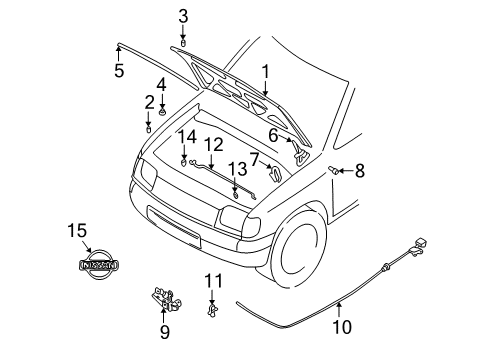 2003 Nissan Frontier Hood & Components Emblem-Radiator Grille Diagram for 65890-8Z300