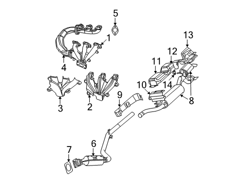 2008 Dodge Grand Caravan Exhaust Components, Exhaust Manifold Exhaust Manifold And Catalytic Converter Diagram for 5171142AB