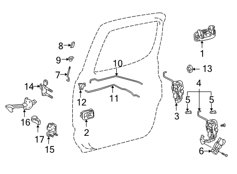 2002 Toyota Tacoma Rear Door Handle, Inside Diagram for 69206-10070-B2