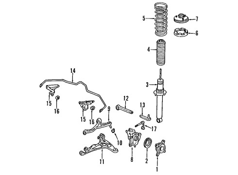 1992 Acura NSX Rear Suspension Components, Lower Control Arm, Upper Control Arm, Stabilizer Bar Spring, Rear Diagram for 52441-SL0-013