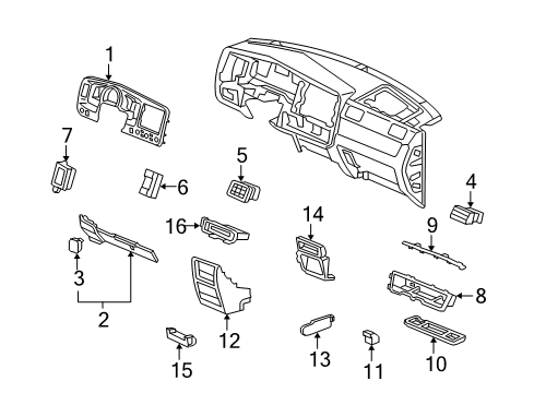 2011 Honda Ridgeline Cluster & Switches, Instrument Panel Panel, Meter *NH607L* (TU DARK GRAY) Diagram for 77202-SJC-A11ZA