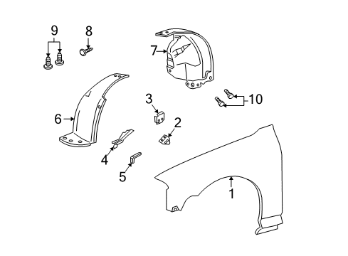 2004 Lincoln LS Fender & Components Fender Liner Diagram for 3W4Z-16103-AA