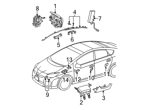 2011 Toyota Prius Air Bag Components Driver Air Bag Diagram for 45130-47110-B0