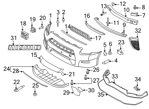 2018 Nissan GT-R Front Bumper Grommet-Screw Diagram for 01281-01321