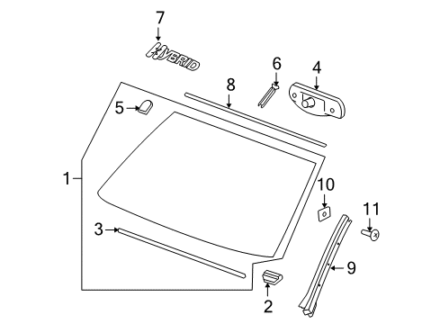 2009 GMC Yukon Windshield Glass, Reveal Moldings Mirror Inside Diagram for 23346619