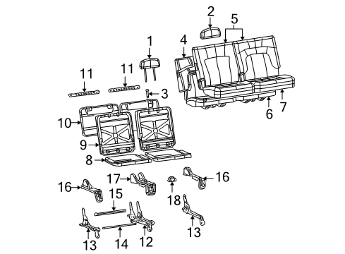 2003 Chevrolet Trailblazer EXT Rear Seat Components Latch Diagram for 19122152