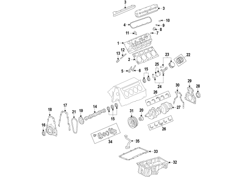 2012 Chevrolet Colorado Engine Parts, Mounts, Cylinder Head & Valves, Camshaft & Timing, Variable Valve Timing, Oil Pan, Oil Pump, Balance Shafts, Crankshaft & Bearings, Pistons, Rings & Bearings Oil Pan Diagram for 12640745