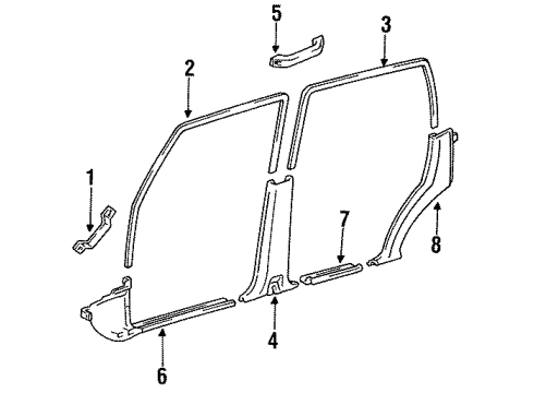 1991 Toyota Land Cruiser Interior Trim Trim, Rear Door Opening Diagram for 62333-60010-03