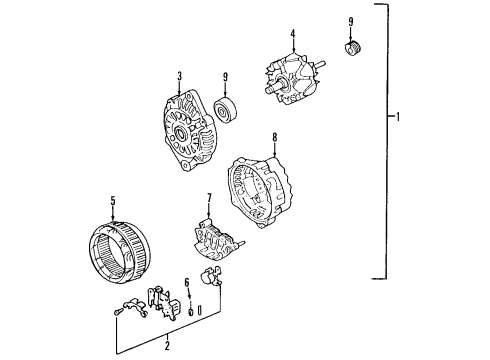 1995 Kia Sephia Alternator Order Assembly Diagram for 0K95424W27