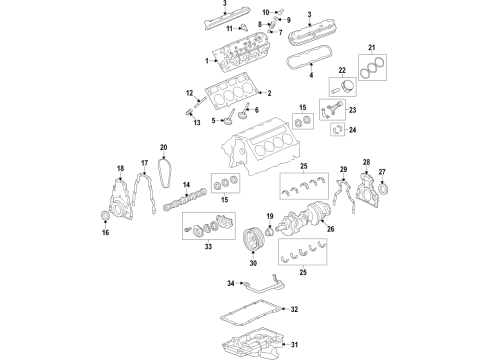 2018 GMC Yukon XL Engine Parts, Mounts, Cylinder Head & Valves, Camshaft & Timing, Oil Pan, Oil Pump, Crankshaft & Bearings, Pistons, Rings & Bearings, Variable Valve Timing Transmission Crossmember Diagram for 23208302