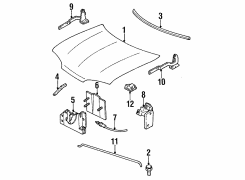 1995 Ford Contour Hood & Components Support Rod Diagram for F5RZ16826A