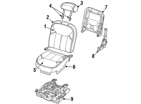 2000 Lincoln Town Car Front Seat Components Seat Cushion Pad Diagram for YW1Z-54632A23-AA