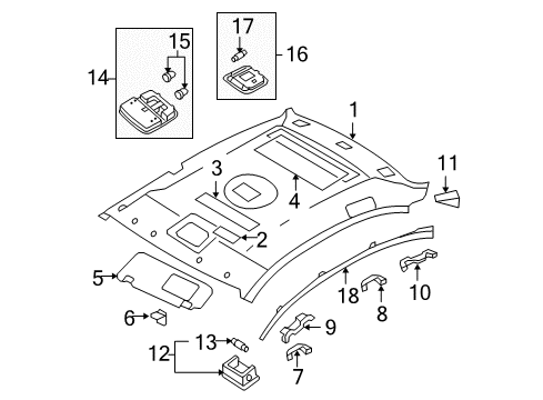 2009 Hyundai Sonata Interior Trim - Roof Overhead Console Lamp Assembly Diagram for 92800-3K001-V2