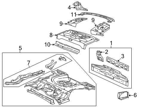 1995 Pontiac Sunfire Rear Body & Floor Panel Kit, Rear Compartment Floor Diagram for 19121137