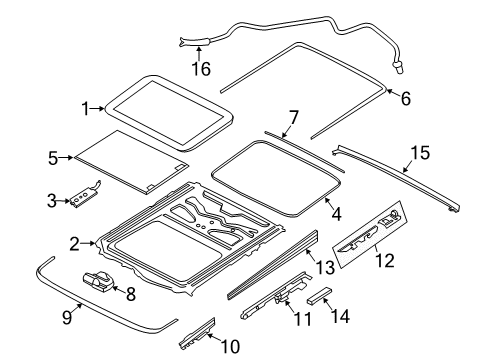 2016 BMW 528i Sunroof Seal, Drip Moulding Diagram for 54107209197