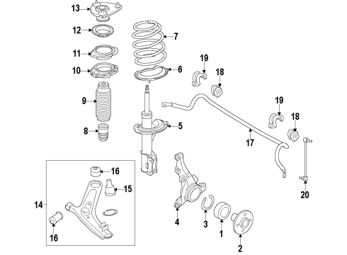 2014 Kia Soul Front Suspension Components, Lower Control Arm, Stabilizer Bar Front Spring Pad, Upper Diagram for 54623-A5000