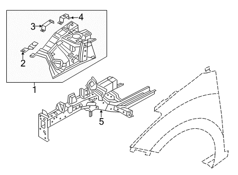 2013 Hyundai Elantra GT Structural Components & Rails Member Assembly-Front Side, RH Diagram for 64606-A5000