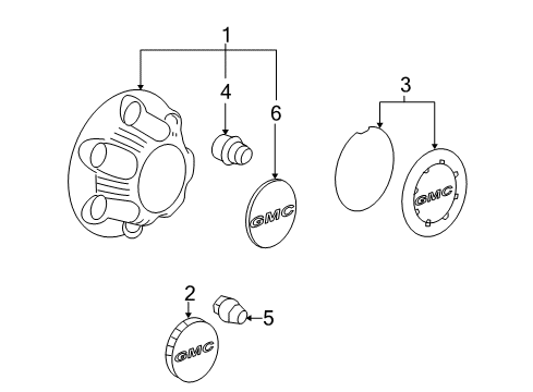 2009 GMC Sierra 1500 Wheel Covers & Trim Hub Cap ASSEMBLY Diagram for 9598133