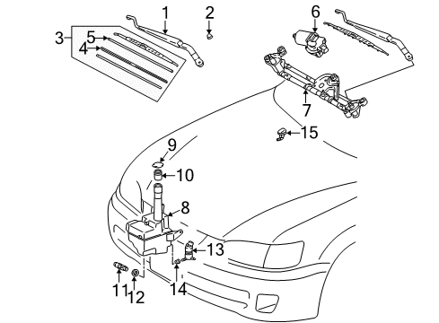 2000 Toyota Camry Wiper & Washer Components Blade Assembly Diagram for 85212-AA010