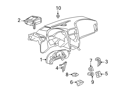 2006 Chevrolet Corvette Cluster & Switches Switch Asm-Rear Compartment Lid & Fuel Filler Door Release*Cobalt Red Diagram for 10359727