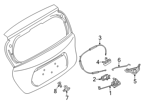 2017 Nissan Versa Note Lift Gate - Lock & Hardware Back Door Handle Assembly Diagram for 90606-3WC0A