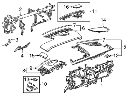 2021 GMC Yukon XL Cluster & Switches, Instrument Panel Upper Trim Panel Diagram for 84273095