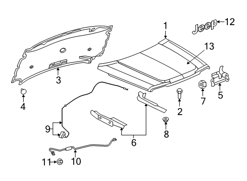 2011 Jeep Liberty Hood & Components, Exterior Trim Cable-Hood Release Diagram for 55113202AA
