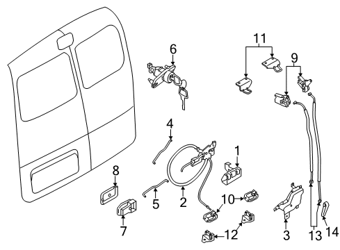 2016 Nissan NV200 Back Door - Lock & Hardware Tailgate Handle Inside Diagram for 90670-3LM0D