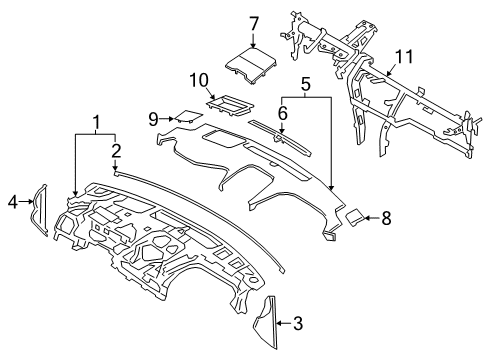 2021 Hyundai Santa Fe Cluster & Switches, Instrument Panel PANEL ASSY-CRASH PAD REINF, CTR Diagram for 84720-S2AA0