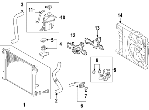 2020 Lexus ES350 Cooling System, Radiator, Water Pump, Cooling Fan Fan Module Diagram for 16360-31500