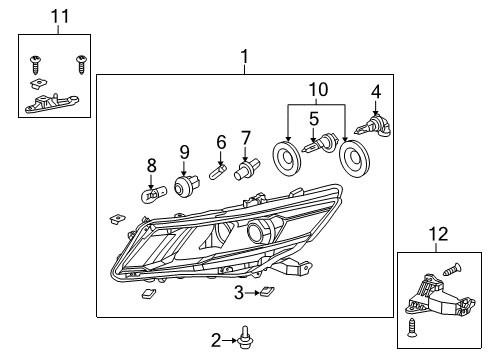 2014 Honda Crosstour Headlamps Headlight Assembly, Driver Side Diagram for 33150-TP6-A21