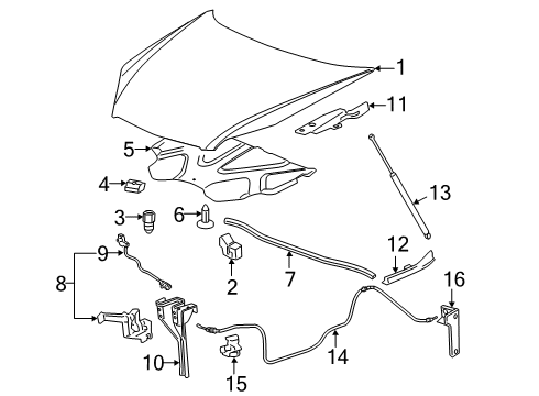 2009 Chevrolet Impala Hood & Components Release Cable Diagram for 10311086