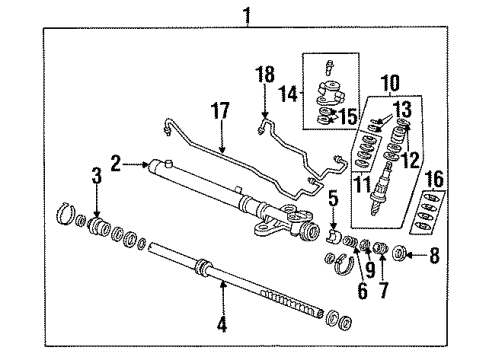 1994 Honda Accord P/S Pump & Hoses, Steering Gear & Linkage Rack Assembly, Power Steering Diagram for 53601-SV4-A02