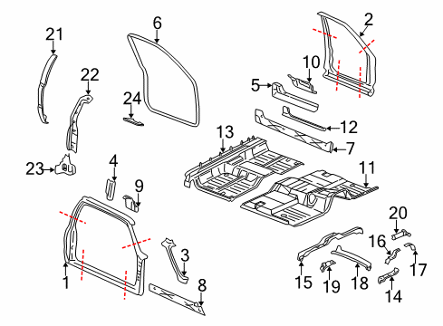 2003 GMC Sierra 2500 Uniside Bracket Asm, Back Body Opening Frame Diagram for 19207333
