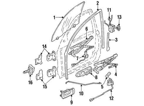1993 Honda Civic Front Door - Glass & Hardware Handle Assy., Regulator *NH178L* (Shiraki) (EXCEL CHARCOAL) Diagram for 72220-SH3-003ZL