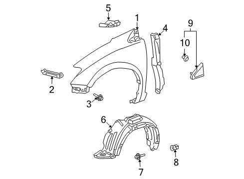 2005 Toyota Sienna Fender & Components, Exterior Trim Fender Liner Diagram for 53876-AE010